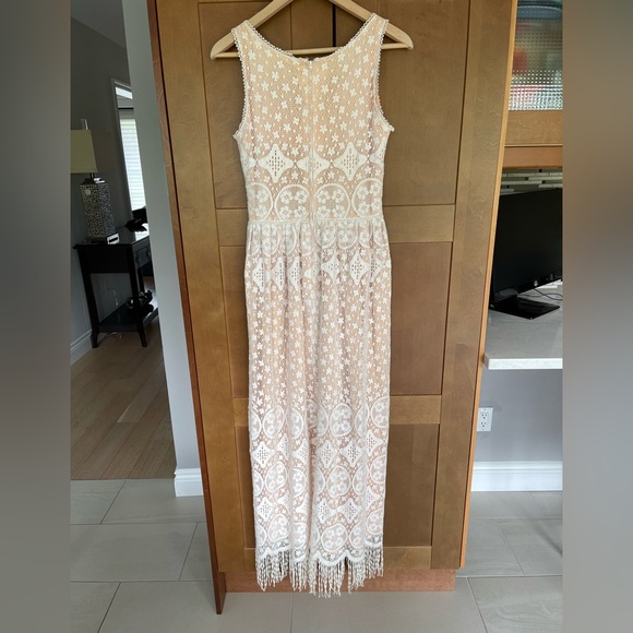 Vintage VICTOR COSTA Cream Lace Sleeveless Long Dress, Size S/M - Picture 4 of 15